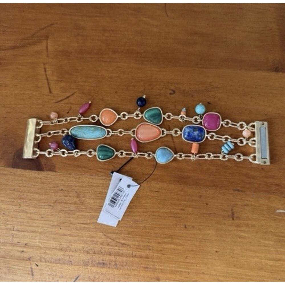 Chico’s NWT Gold Tone Multi Strand Bracelet Colorful Stones Magnetic Clasp - Picture 2 of 12